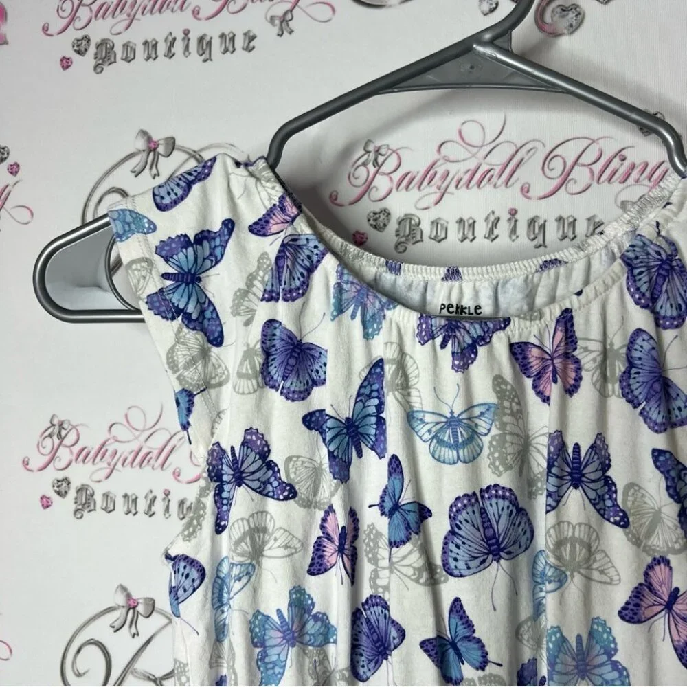 Pekkle dress blue Butterfly Patterned Kids Dress - White and Purple
